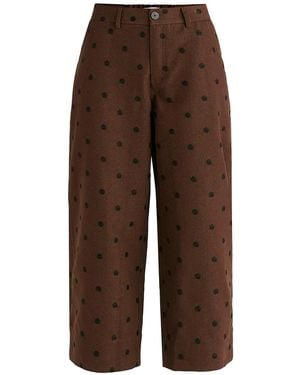 Paisie Embroidered Polka Dots Denim Barrel Trousers - Brown