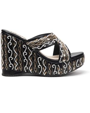 Rettrose Ruth Hand Embellished Luxury Wedge Shoe - Black