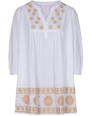 La Mandarine Cotton Gauze Beach Kaftan With Embroidery And Pockets - Blue
