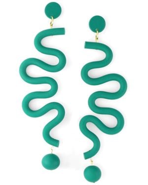 By Chavelli Tube Squiggles Dangly Statement Earrings - Green
