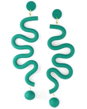 By Chavelli Tube Squiggles Dangly Statement Earrings - Green