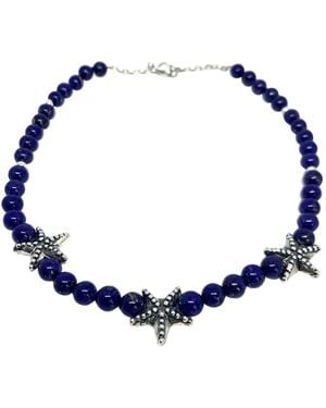 Tg-Jewellery by Tamara Gervasio Handmade Lapis Lazuli Beads Necklace With Sterling Starfish - Blue