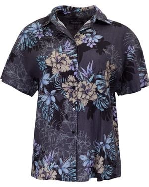 lords of harlech Lara Exotic Floral Linen Printed Shirt - Blue