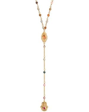 Karma and Luck Tourmaline Evil Eye Hamsa Lariat Necklace – Protection & Balance Jewellery – Benevolent Spirit - Metallic
