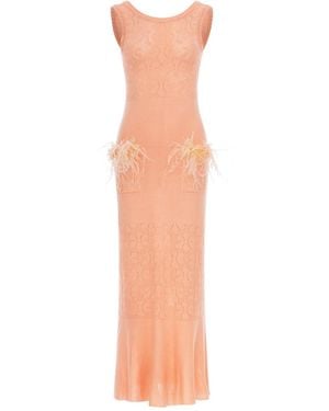 Andreeva Vanilla Apricot Knit Dress With Feathers - Orange