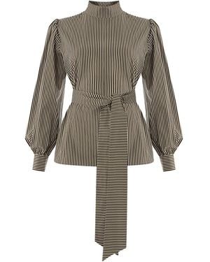 Exquise High Neck Cotton Blouse - Natural