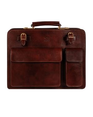 Time Resistance Leather Satchel Bag Briefcase - Brown