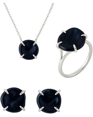 Pearl Code Rozeta Sunset Keshi Pearl Earrings, Necklace And Ring Set - Black