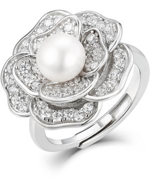 Santinni 'Tsarina' Flower & Freshwater Pearl Ring - Gray