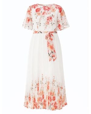 Yumi' Mirror Floral Design Pleated Midi Dress - Pink