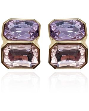 Michael Nash Jewelry Clara Light Amethyst And Light Rose Double Stone Clip Earrings - Blue