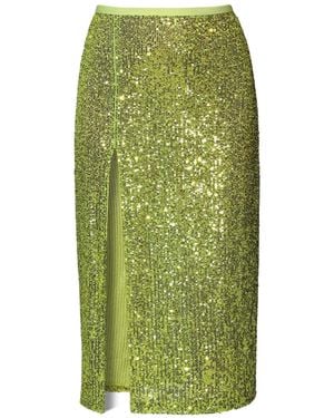 AGGI by HALEWSKI Zuza Lemon Sparkle Sequin Midi Skirt With Slit - Green