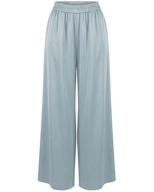 Janara Jones Ice Wide-Leg Lounge Satin Pants - Blue