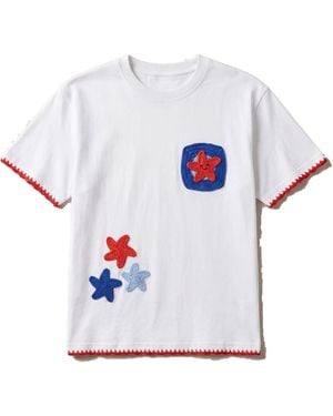 Ana Chic Star Handmade Crochet Applique Cotton Tee - White