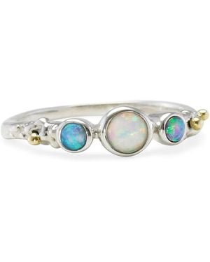 Isla Silver Dainty Three Opal Ring - Blue