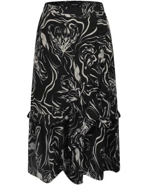 Smart and Joy Flared Midi Skirt With Graphic Print - Black