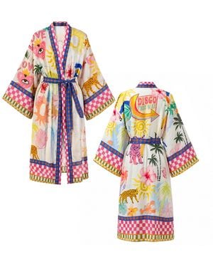 LOVEIST STORE Mercy Citrus Print Linen Feel Kimono - Purple