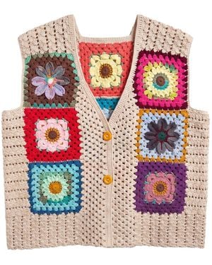 Ana Chic Wildflower Granny Square Handmade Crochet Waistcoat - Multicolour