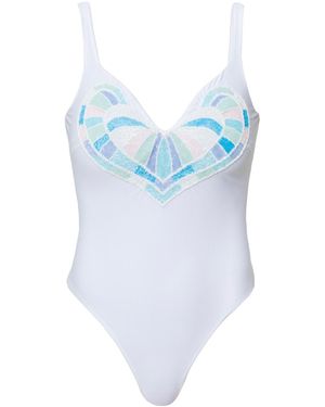 Self-Adore Amor Hand-Beaded Embellished One-Piece Swimsuit - Blue