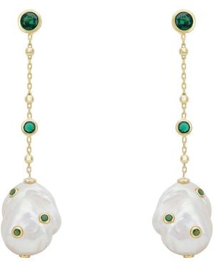 LÁTELITA London Polka Dot Baroque Pearl Chain Drop Earrings Emerald - White