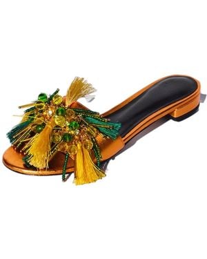 Aethra Shoes Aeetes Embellished Tassel Slides - Orange