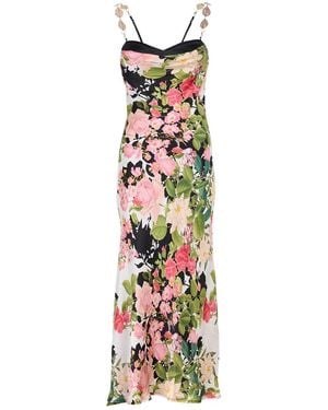 Zetaye Avery Fleur Silk Chain Midi Dress - White