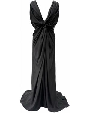 Imaatu Storm Gown Pure Silk Sculpting Deep V-Neckline Slot Train Carpet - Black