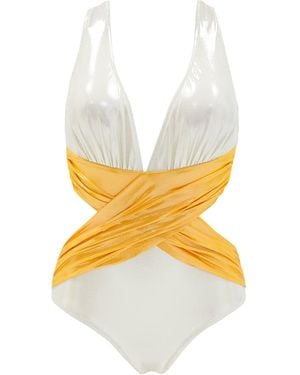 Aulala Paris Sparkle Soiree Draped One-piece Swimsuit - Yellow