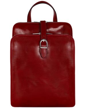Time Resistance Convertible Leather Backpack Shoulder Bag - Red