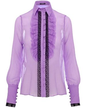 AVENUE No.29 Silk Ruffle Buttoned Down Shirt - Purple