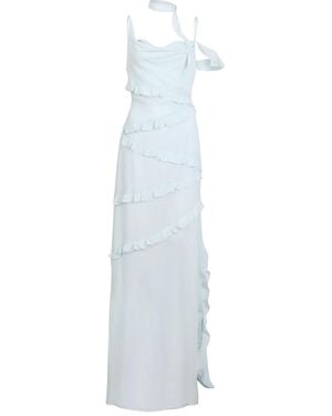 House of Ika Slit Ruffle Viscose Maxi Dress - White