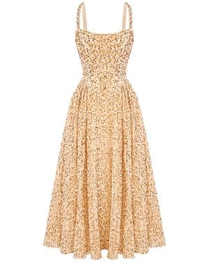 POST MERIDIEM Tuck Corset Top Midi Dress - Metallic