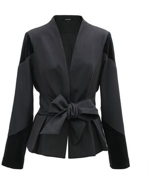 Smart and Joy Bi-Material Blazer And Knotted Belt - Black