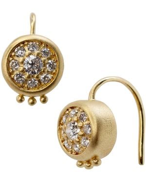 Bombyx House Pave Diamond Disc Hook Earrings - Metallic