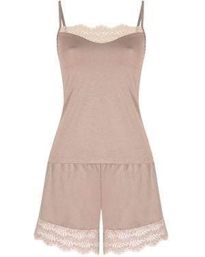 Oh!Zuza Neutrals Poem Lace Trim Short Pyjama Set – Almond Milk - Brown