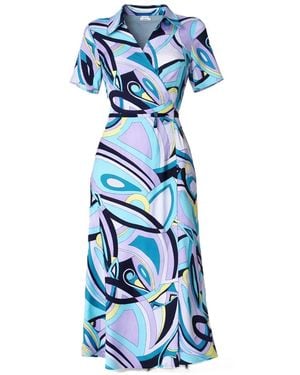Smart and Joy Graphic Print Wrap Dress - Blue
