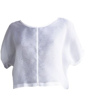By Noa Rawitz Silk Organza Boat Neckline Dolman Short Sleeves Top - Blue