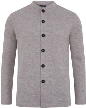Paul James Knitwear Neutrals Extra Fine Merino Wool Alonzo Knitted Nehru Jacket - Grey