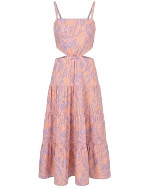 Lalipop Design Cut-Out Tiered Cotton Maxi Dress - Blue