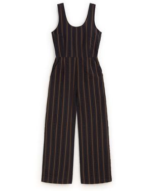 Thinking Mu Raflesia Striped Seersucker Jumpsuit - Black