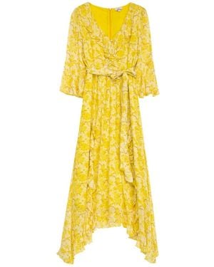 Niza Short Printed Dress With Decorative Detail - Yellow