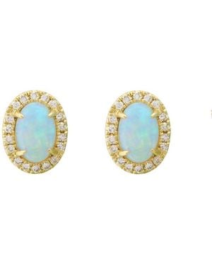 KAMARIA Ethiopian Opal Oval Diamond Stud Earrings - Blue