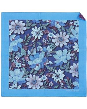 lords of harlech Hudson Catalan Floral Merino Handkerchief Pocket Square - Blue