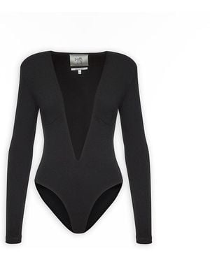 Maison sél V-Neck Shoulder Padded Top – - Black