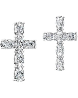 Aya Fine Jewelry Rose Fourteen Kt Solid Oval Diamond Cross Stud Earrings - Metallic