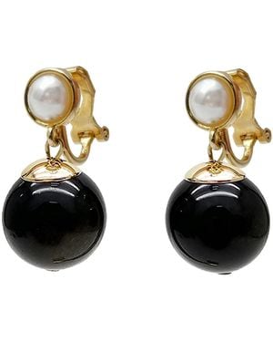 Farra Obsidian With Pearls Clip-On Earrings - Metallic