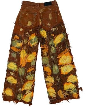 Zasta Studio Wearable Ruins Shredded Denim Wide Leg Pant A - Yellow