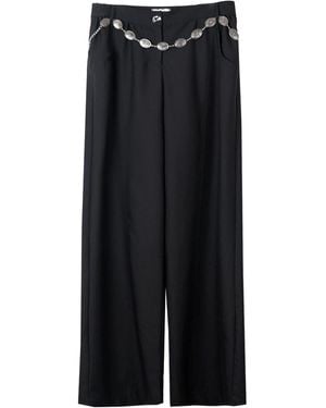 Maison de H Suiting Noir Wide-Leg Pants With Wilver Motif Chain - Black