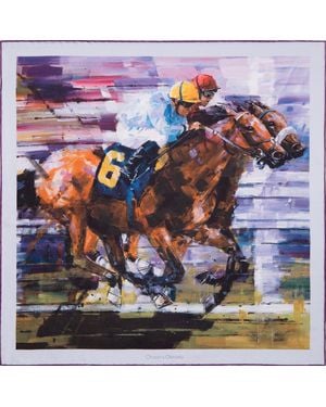Otway & Orford Neck & Neck Horse Racing Silk Pocket Square. Full-Size - Blue