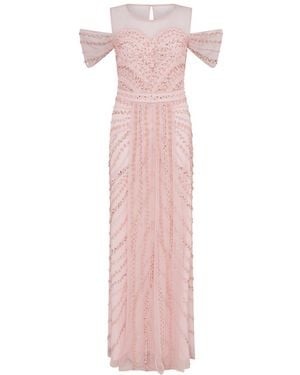 Raishma Merlot A Sweetheart Neckline With A Sheer Neck Panel & Off-The-Shoulder Straps Adorned With Beading & Sequin Embroidery & Gown - Pink